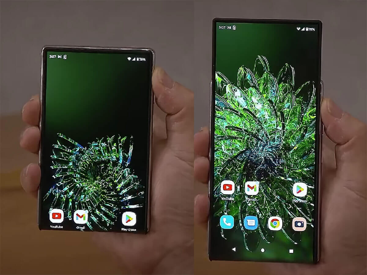 モトローラのコンセプトローラブルスマートフォン。縦に収縮する